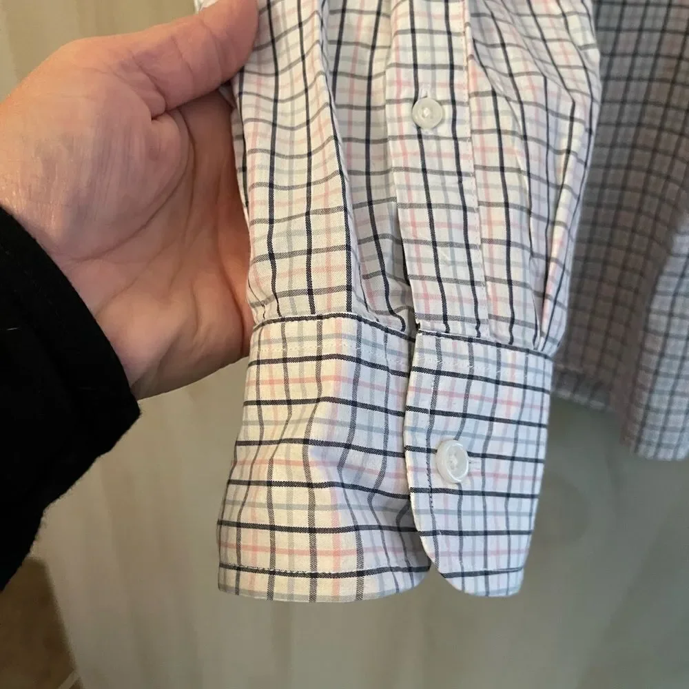 J. Crew long sleeve slim pink blue and white shirt, size XL‎